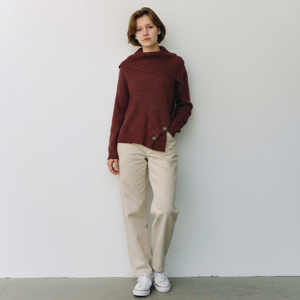 Anthropologie YES LOLA Women Burgundy Cowl Neckline Sweater Size Small